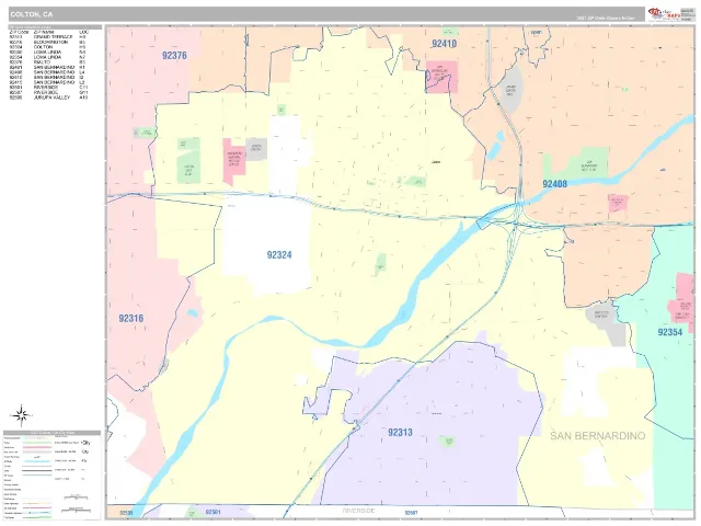 Colton, CA ZIP Code Wall Map, Classic style