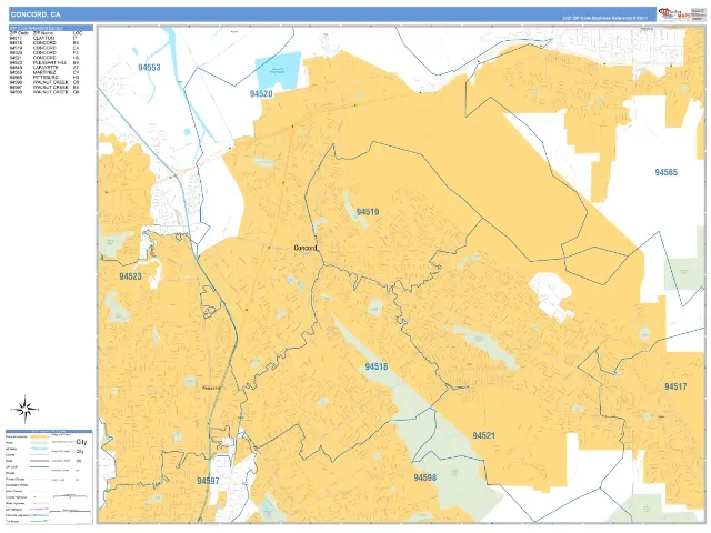 Concord, CA ZIP Code Wall Map, Business Reference style