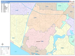 Costa Mesa, CA ColorCast style ZIP Code wall map