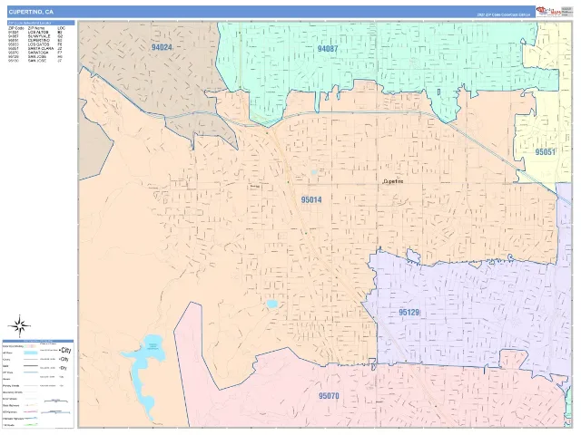 Cupertino, CA ZIP Code Wall Map, ColorCast style