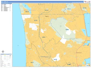 Daly City, CA Business Reference style ZIP Code wall map
