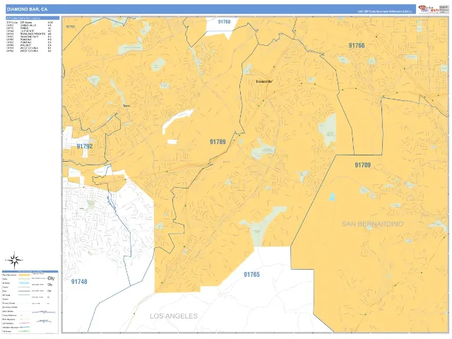 Diamond Bar, CA ZIP Code Wall Map, Business Reference style