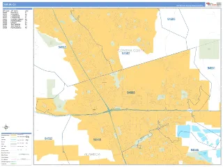 Dublin, CA Business Reference style ZIP Code wall map