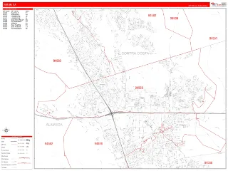 Dublin, CA RedLine style ZIP Code wall map