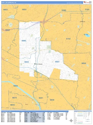 East Los Angeles, CA Business Reference style ZIP Code wall map