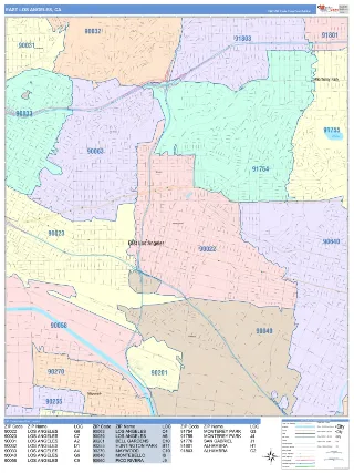 East Los Angeles, CA ColorCast style ZIP Code wall map