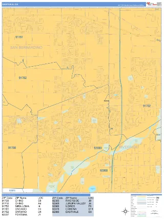 Eastvale, CA Business Reference style ZIP Code wall map