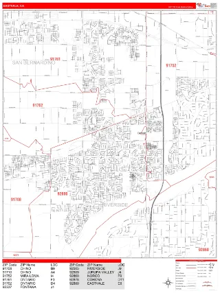 Eastvale, CA RedLine style ZIP Code wall map