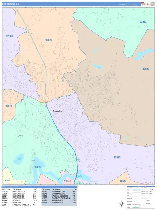 Escondido, CA ColorCast style ZIP Code wall map