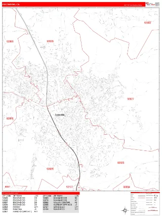 Escondido, CA RedLine style ZIP Code wall map