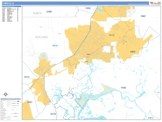 Fairfield, CA Business Reference style ZIP Code wall map