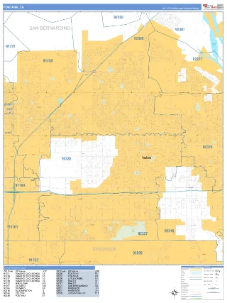 Fontana, CA Business Reference style ZIP Code wall map