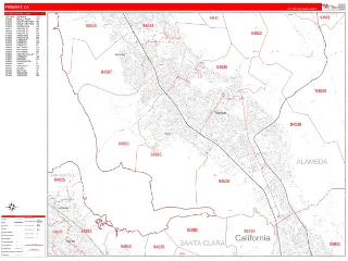 Fremont, CA RedLine style ZIP Code wall map