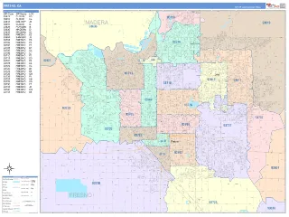 Fresno, CA ColorCast style ZIP Code wall map