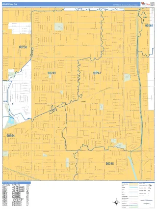 Gardena, CA Business Reference style ZIP Code wall map