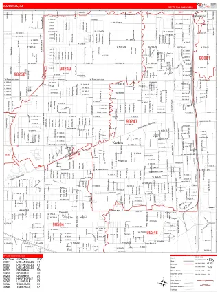Gardena, CA RedLine style ZIP Code wall map