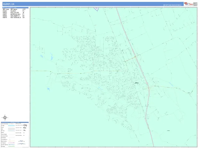 Gilroy, CA ZIP Code Wall Map, ColorCast style