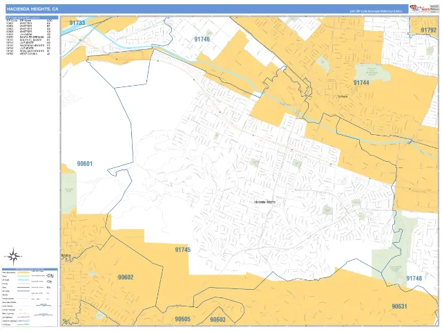 Hacienda Heights, CA ZIP Code Wall Map, Business Reference style