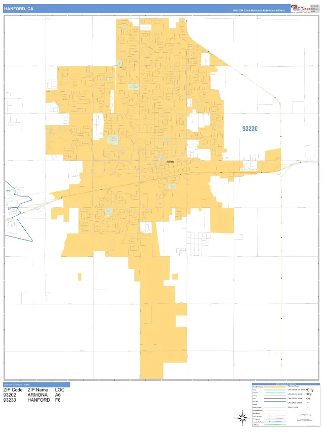 Hanford, CA ZIP Code Wall Map, Business Reference style