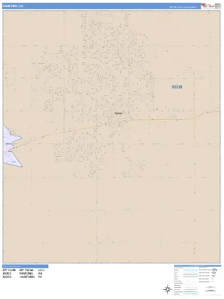 Hanford, CA ColorCast style ZIP Code wall map