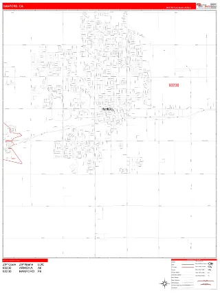 Hanford, CA RedLine style ZIP Code wall map