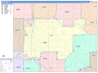 Hawthorne, CA ColorCast style ZIP Code wall map