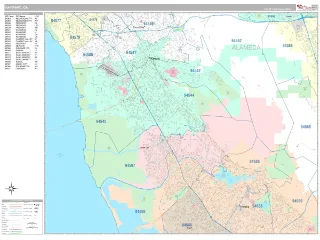 Hayward, CA Classic style ZIP Code wall map