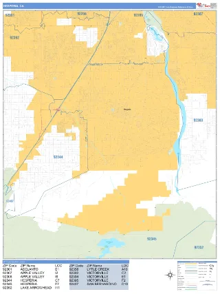 Hesperia, CA Business Reference style ZIP Code wall map