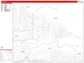 Highland, CA RedLine style ZIP Code wall map
