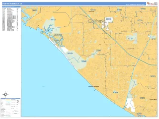Huntington Beach, CA Business Reference style ZIP Code wall map