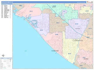 Huntington Beach, CA ColorCast style ZIP Code wall map