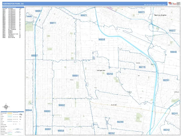 Huntington Park, CA ZIP Code Wall Map, Business Reference style