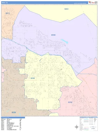 Indio, CA ColorCast style ZIP Code wall map