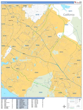 Irvine, CA Business Reference style ZIP Code wall map