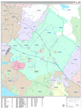 Irvine, CA Classic style ZIP Code wall map
