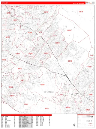 Irvine, CA RedLine style ZIP Code wall map