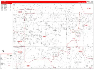 La Habra, CA RedLine style ZIP Code wall map
