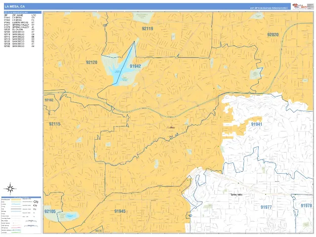 La Mesa, CA ZIP Code Wall Map, Business Reference style
