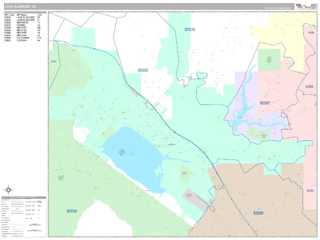 Lake Elsinore, CA ZIP Code Wall Map, Classic style