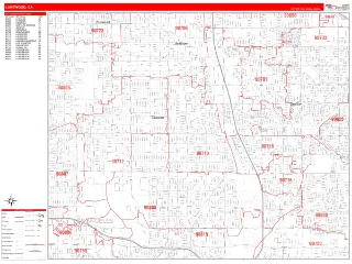 Lakewood, CA RedLine style ZIP Code wall map