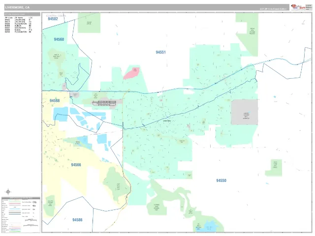 Livermore, CA ZIP Code Wall Map, Classic style