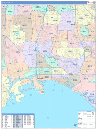 Long Beach, CA ColorCast style ZIP Code wall map