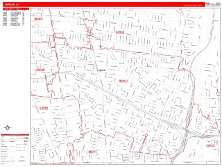 Lynwood, CA RedLine style ZIP Code wall map