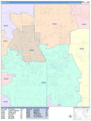 Menifee, CA ColorCast style ZIP Code wall map