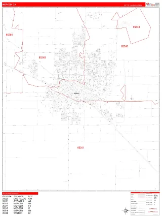 Merced, CA RedLine style ZIP Code wall map