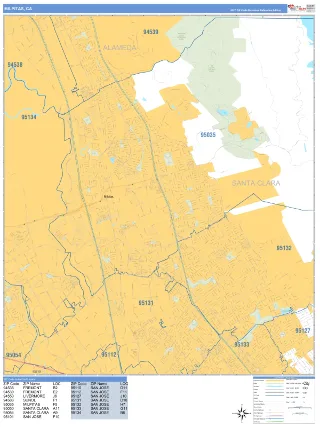 Milpitas, CA Business Reference style ZIP Code wall map