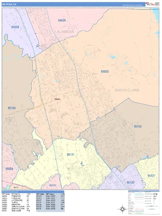 Milpitas, CA ColorCast style ZIP Code wall map