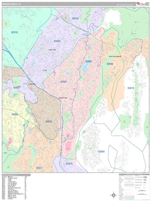 Mission Viejo, CA ZIP Code Wall Map, Classic style