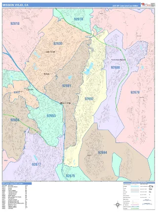 Mission Viejo, CA ColorCast style ZIP Code wall map