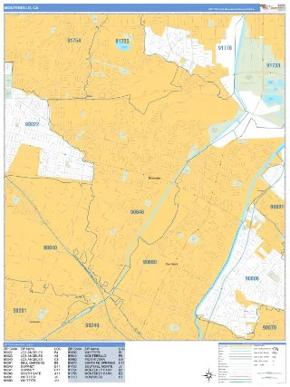 Montebello, CA Business Reference style ZIP Code wall map
